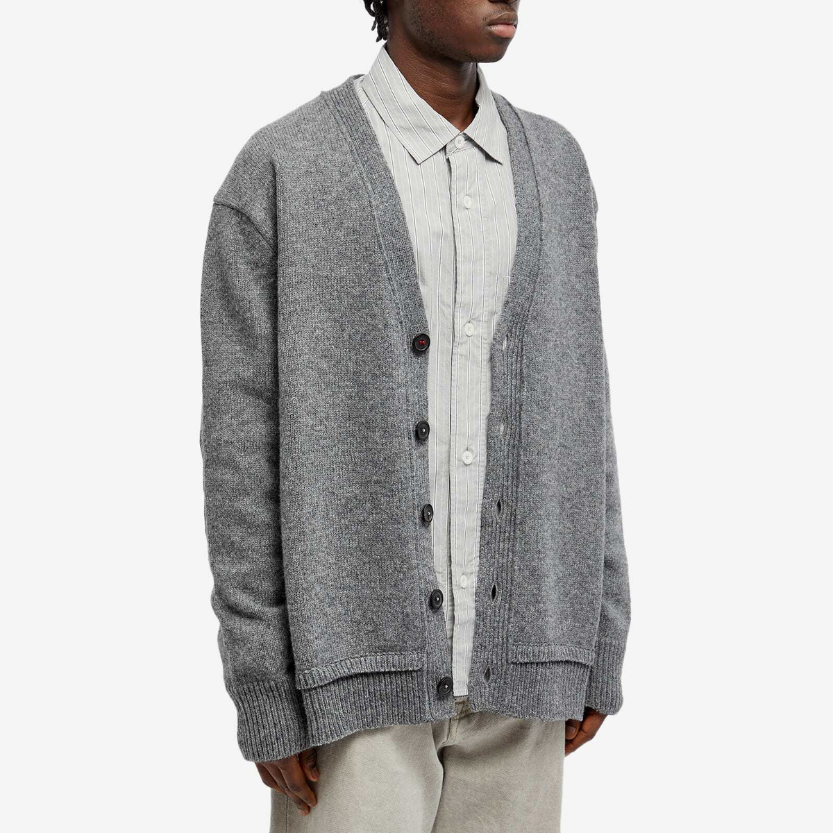 Maison Margiela Men's Elbow Patch Cardigan in Medium Grey Maison
