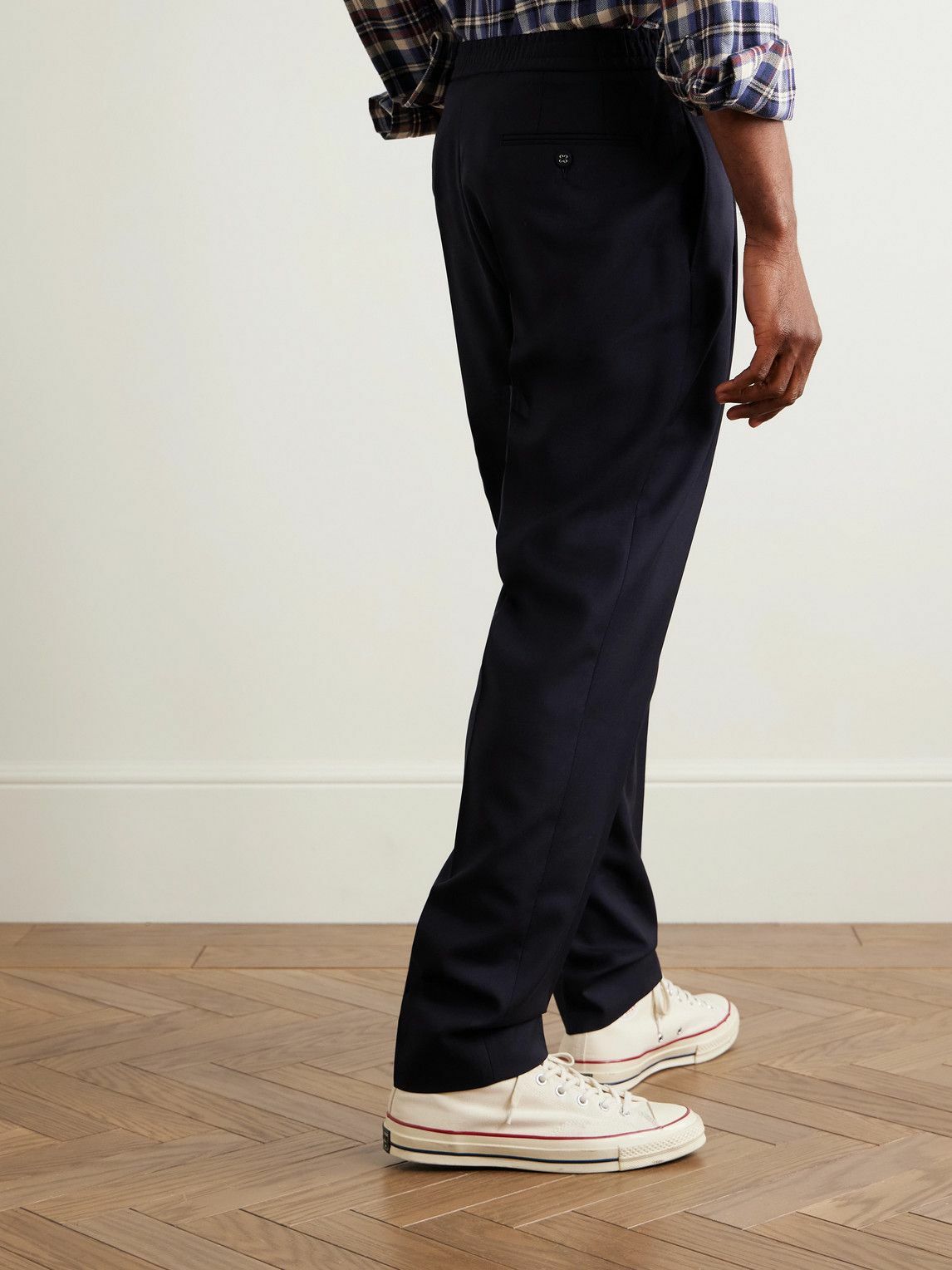 Officine Générale - Drew Tapered Pleated Virgin Wool-Crepe Trousers - Blue