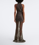 De La Vali Eldra ruched lace-trimmed satin maxi dress