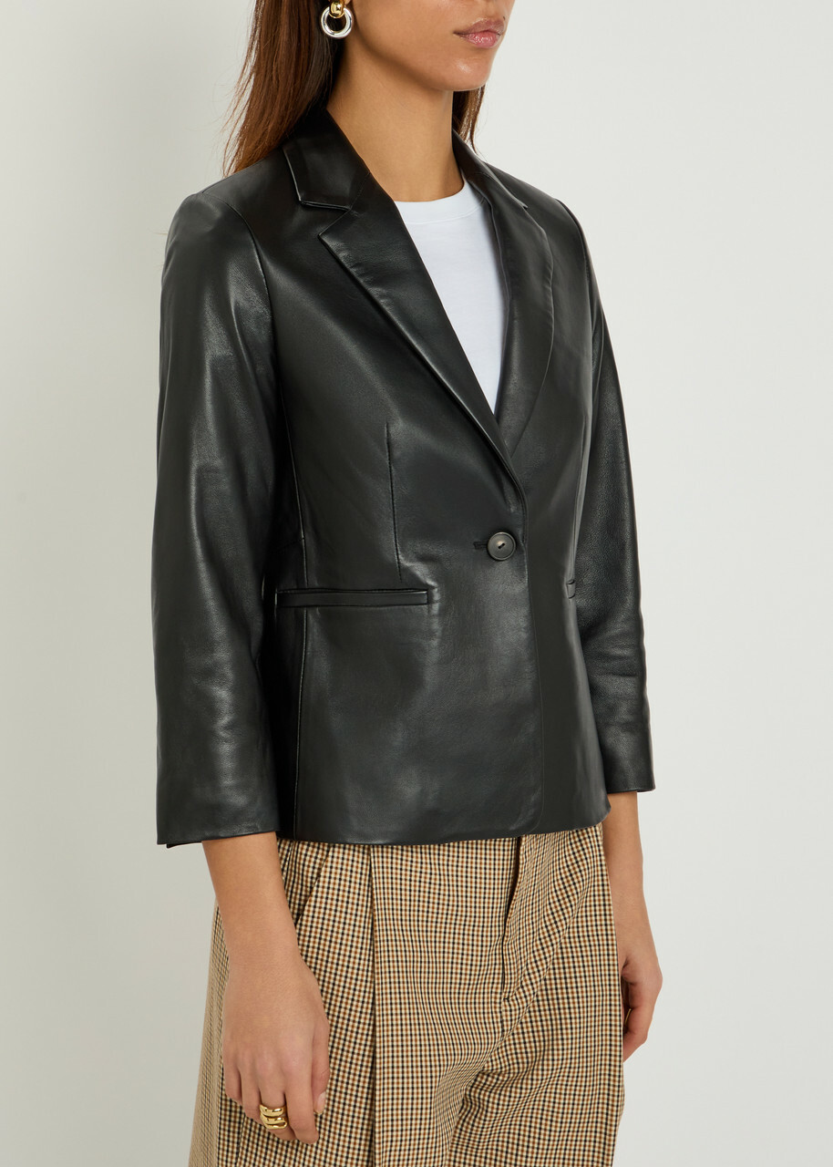 Vince Shrunken Leather Blazer Black