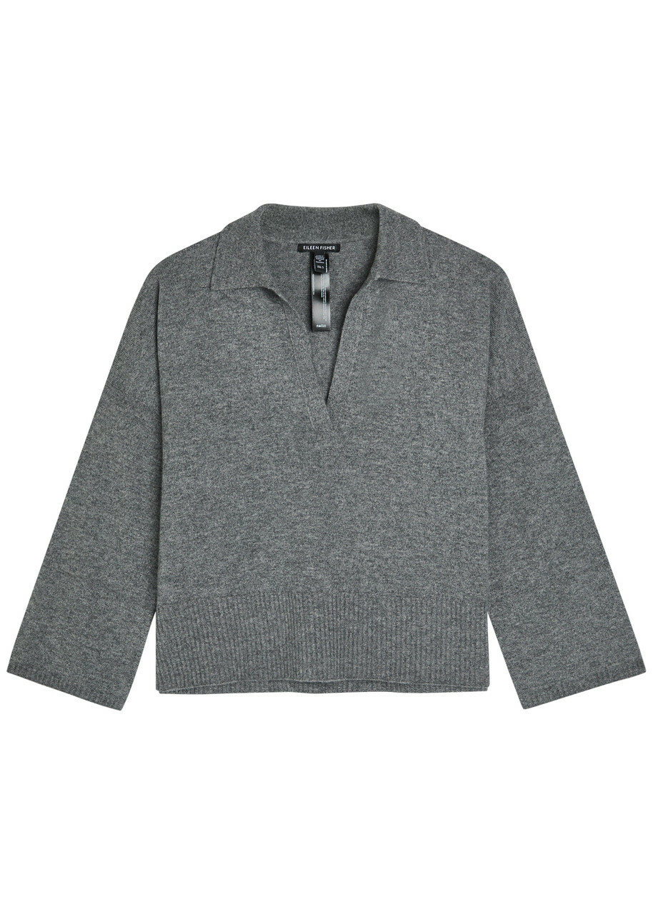 Eileen Fisher Melange Cashmere Polo top Grey