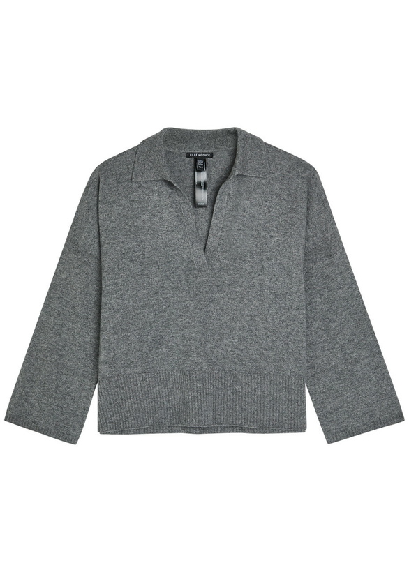 Photo: Eileen Fisher Melange Cashmere Polo top Grey