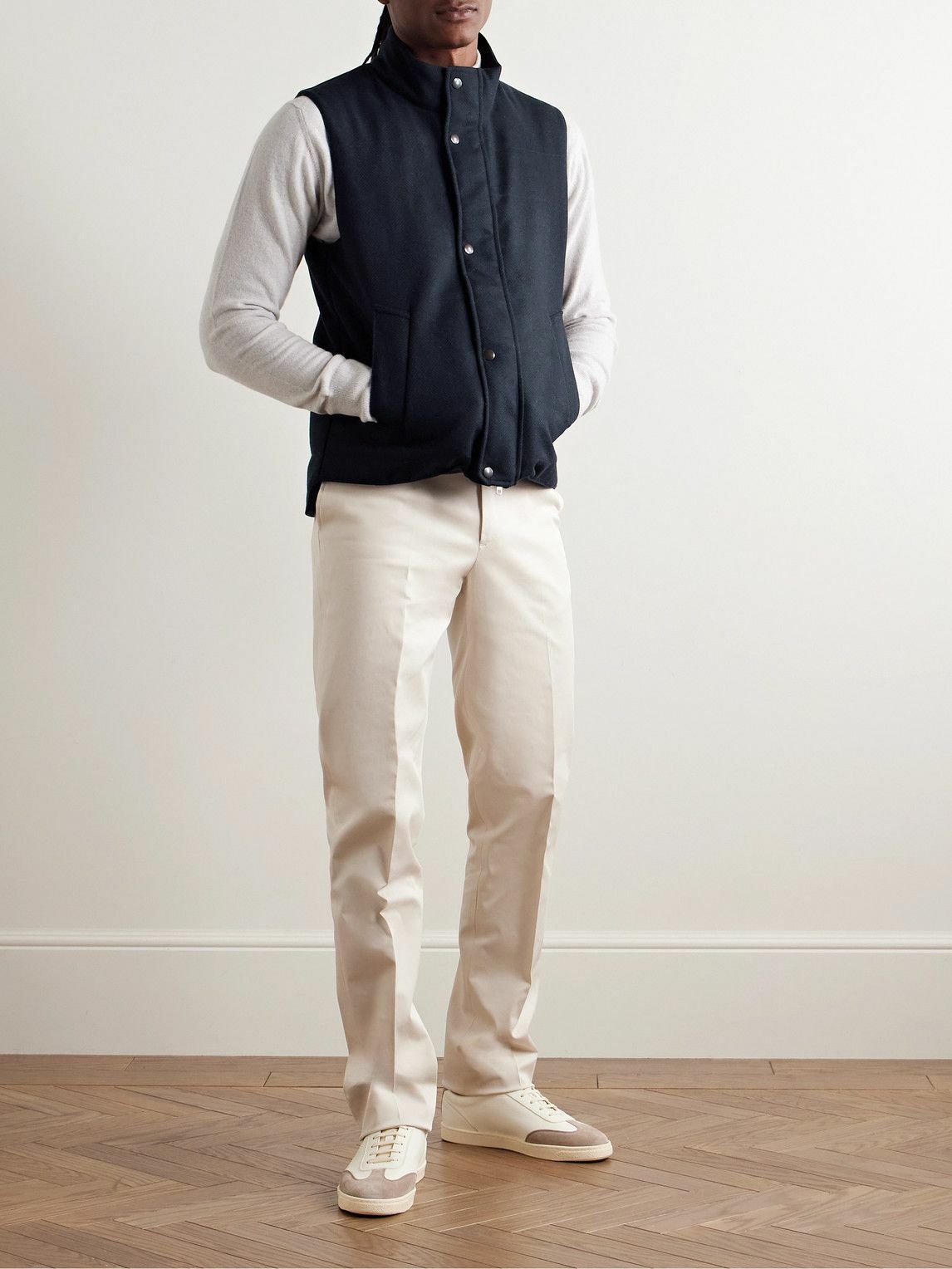 Kingsman - Slim-Fit Quilted Padded Herringbone Wool Gilet - Blue