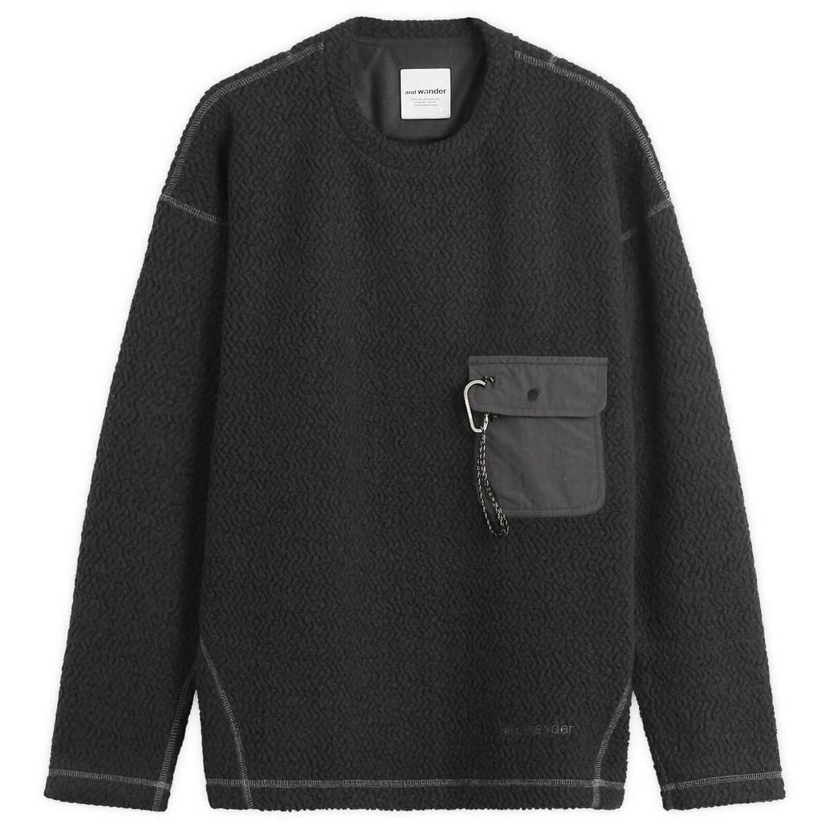 and wander Men's REWOOL Jacquard Crew Knit Sweater in Black