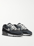 Nike - Air Max 90 Premium Suede and Leather-Trimmed Canvas Sneakers - Black