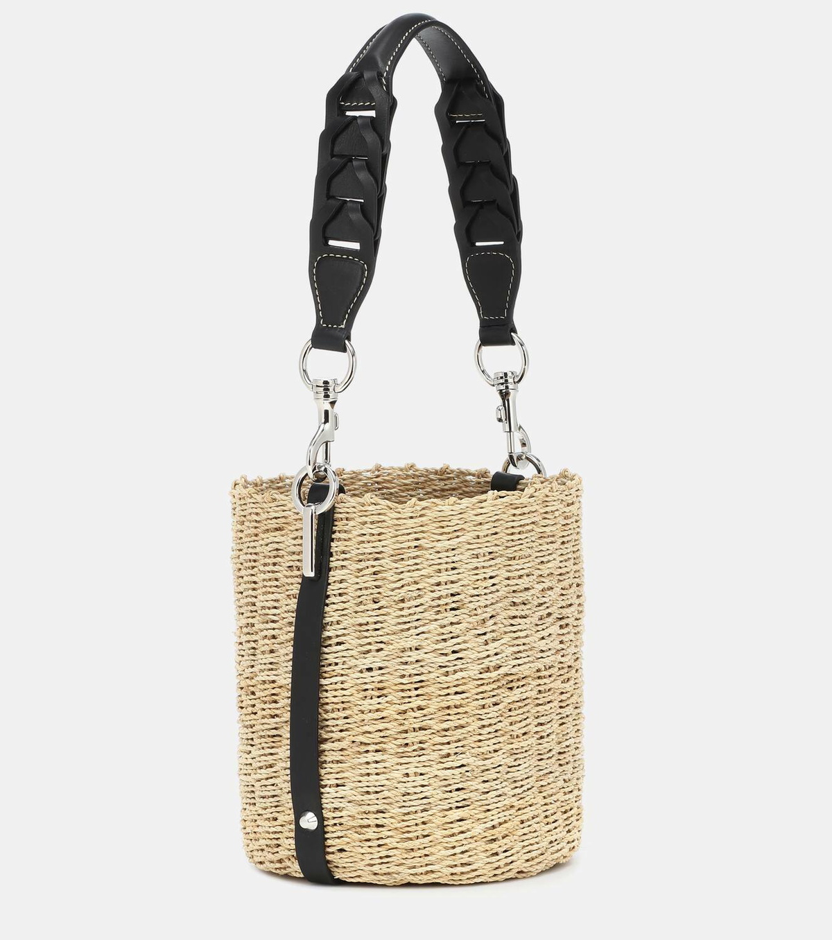 Prada Leather-trimmed raffia bucket bag Prada