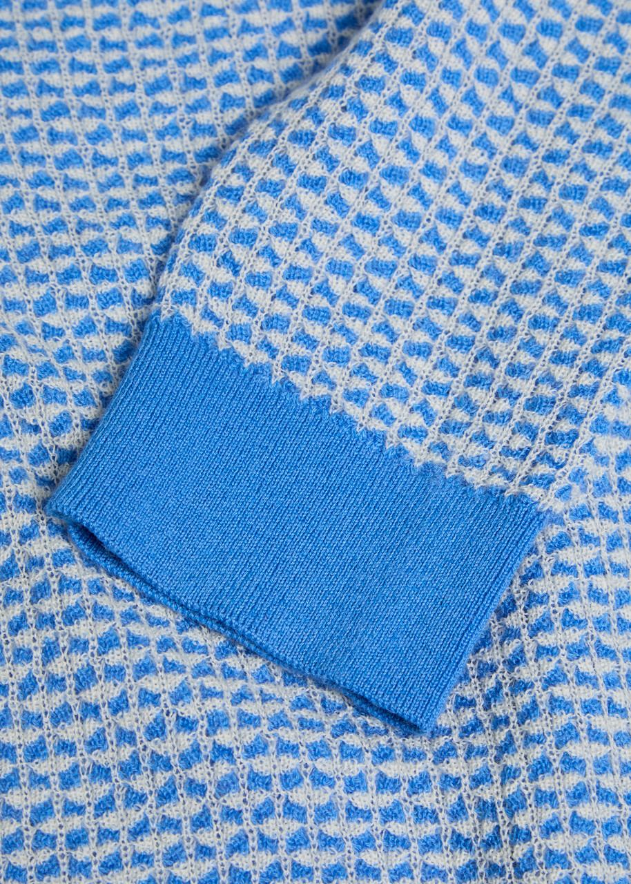 Guest In Residence Shrunken Patterned Cashmere Polo top Light Blue