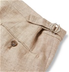 De Petrillo - Tapered Pleated Herringbone Linen Trousers - Brown