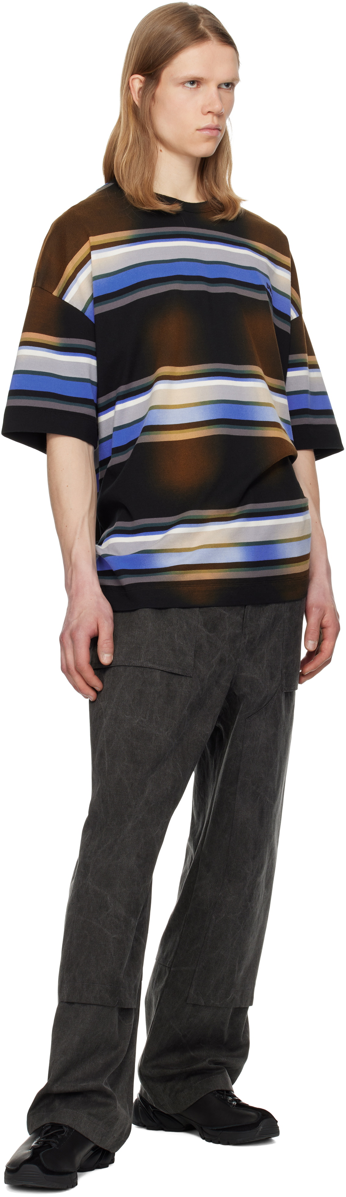 Juun.J Brown & Blue Washed Multi Stripe T-shirt