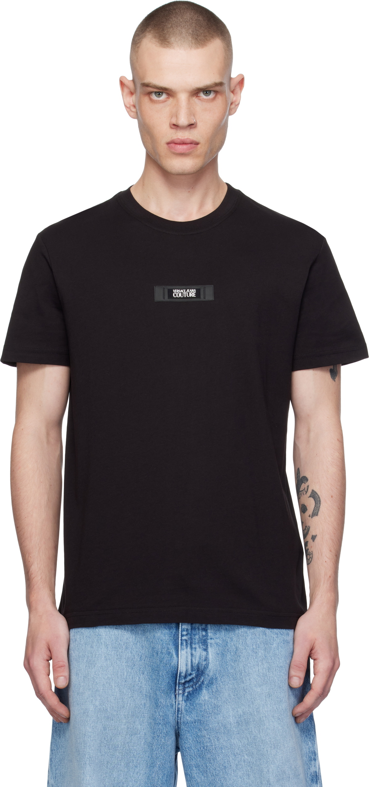 ★Versace Jeans★ ブラック ロゴパッチ Tシャツ Versace Jeans Couture Black Patch T-shirt Versace