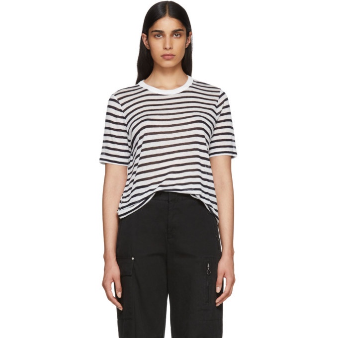T by Alexander Wang White and Navy Cropped T-Shirt T by Alexander Wang