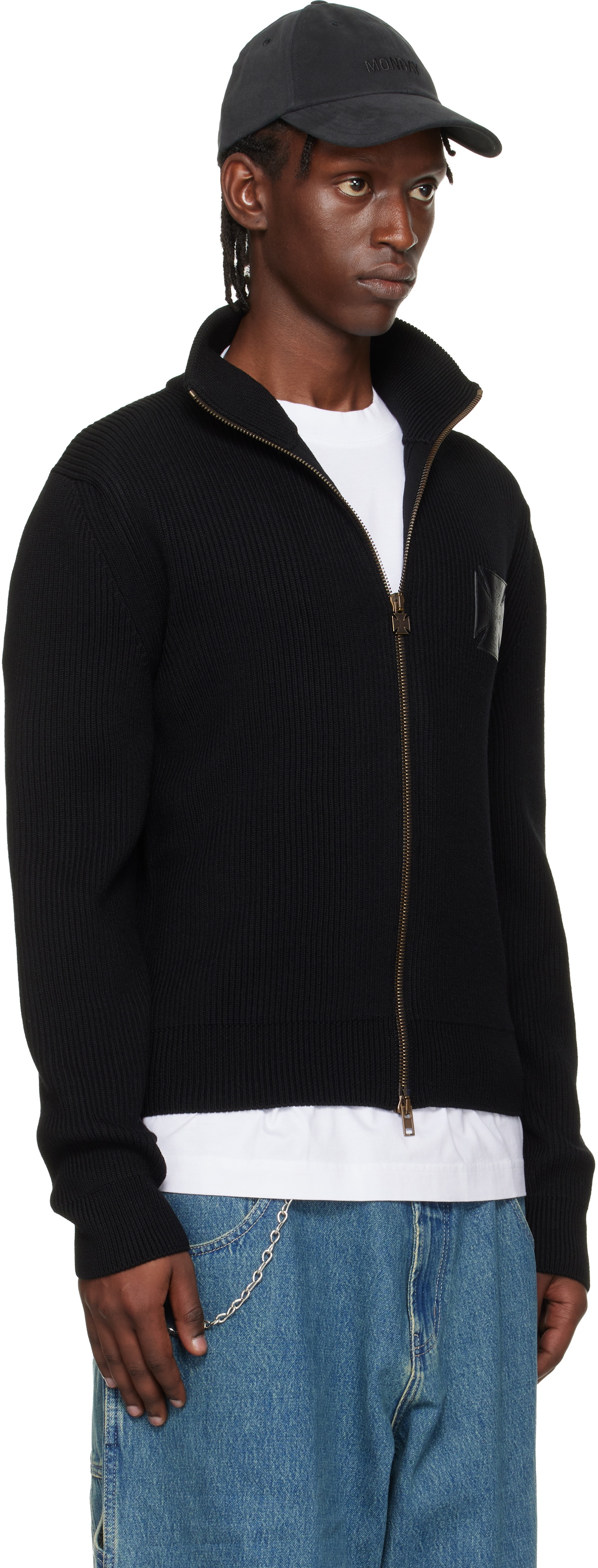 VETEMENTS Black Leather Cross Zip-Up Sweater