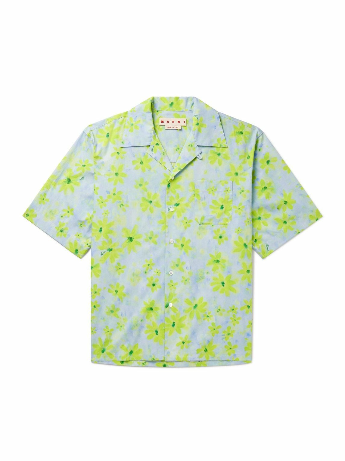 Marni - Convertible-Collar Floral-Print Cotton-Poplin Shirt - Blue Marni