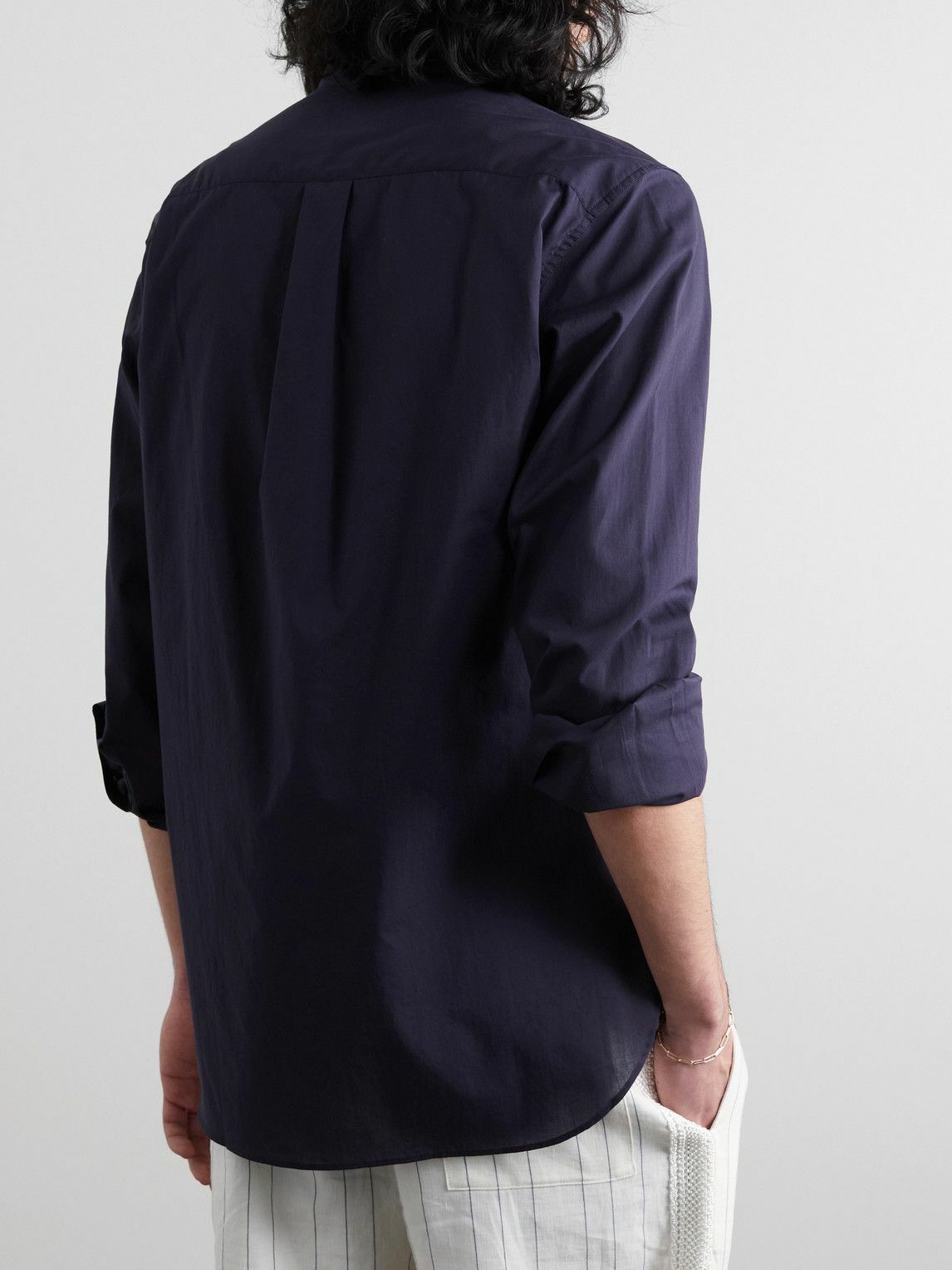 Sebline - Eton Grandad-Collar Cotton-Voile Shirt - Blue