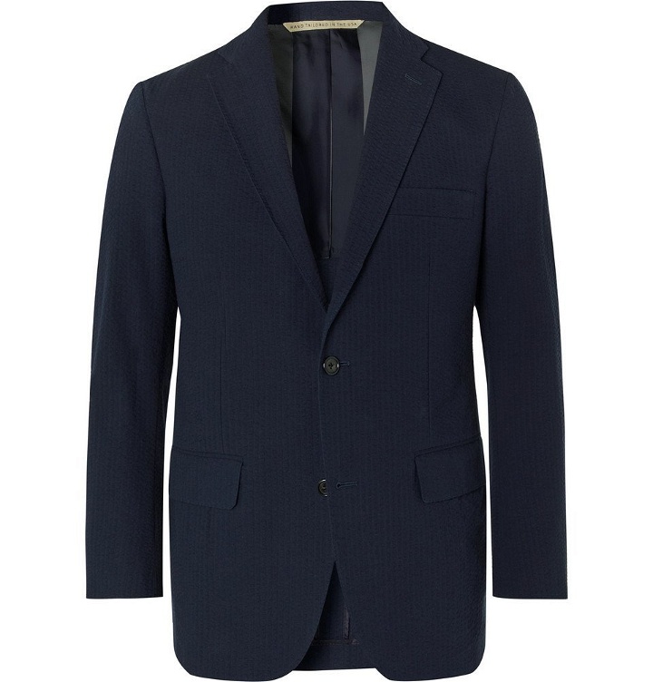 Photo: Freemans Sporting Club - Navy Slim-Fit Cotton-Seersucker Suit Jacket - Navy