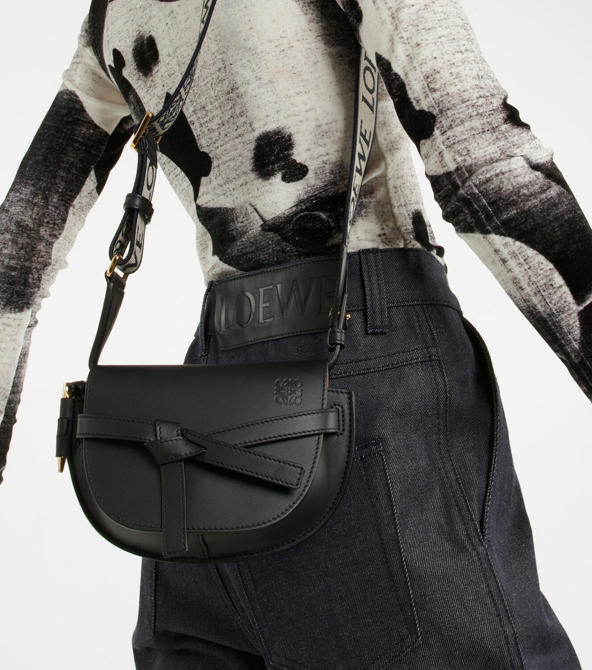 Loewe Gate Dual Mini leather and jacquard shoulder bag Loewe