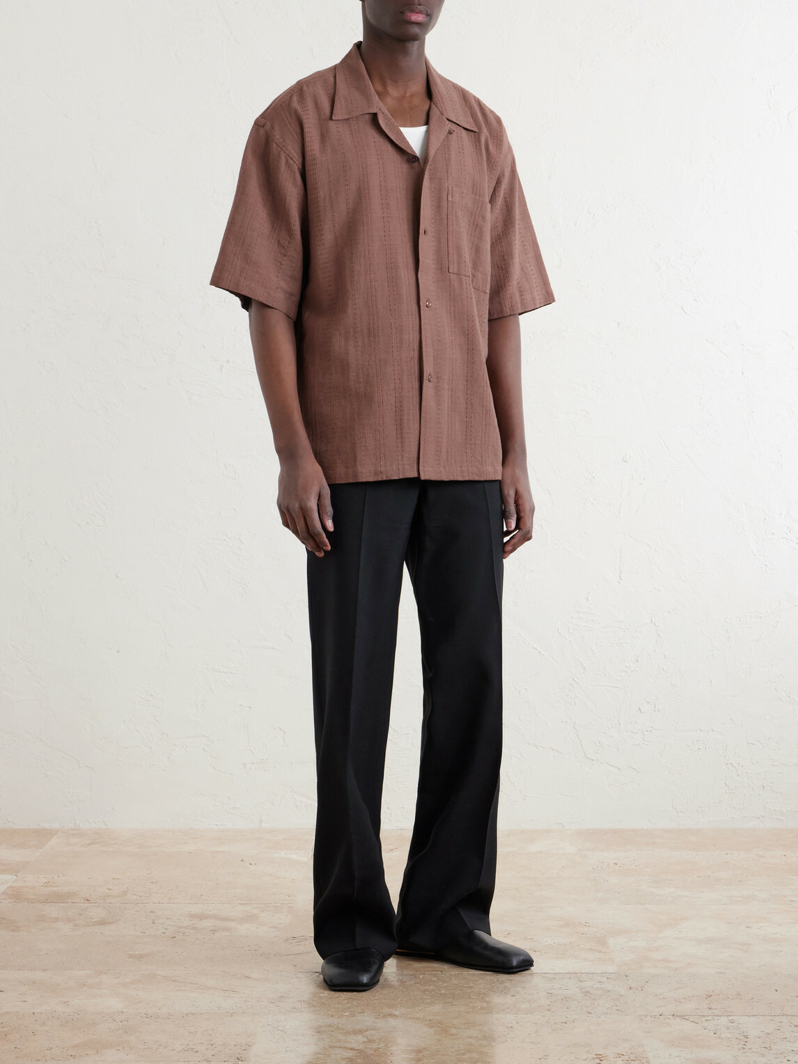 Kardo - Rohit Convertible-Collar Cotton-Jacquard Shirt - Brown