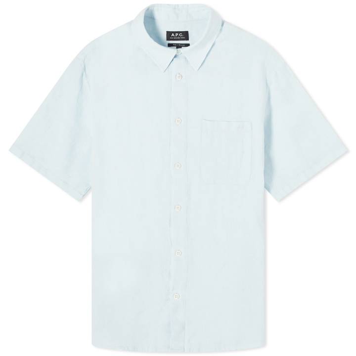 Photo: A.P.C. Men's Bellini Short Sleeve Linen Shirt in Light Blue