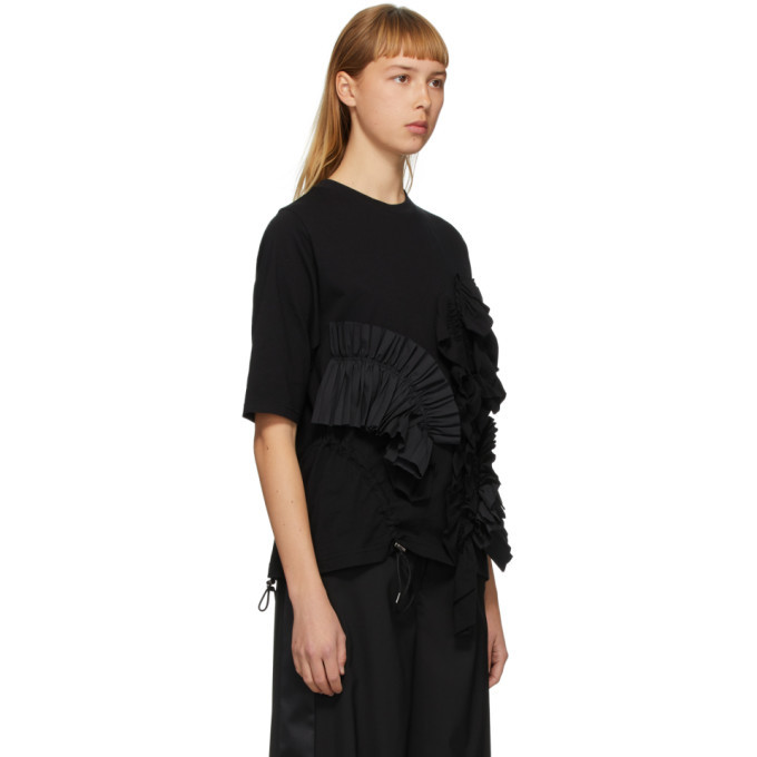 Enfold Black Soft Decorative Pleated T-Shirt