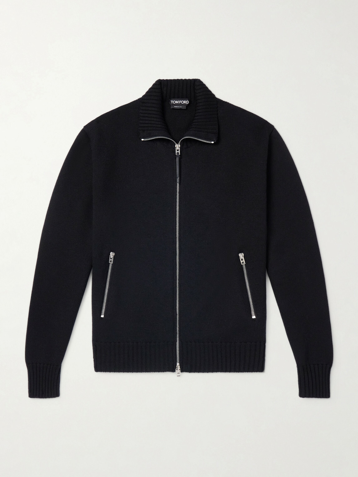 TOM FORD - Leather-Trimmed Merino Wool Cardigan - Black