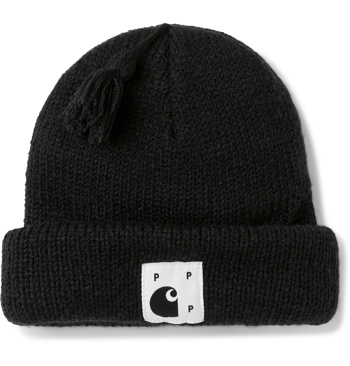 Pop Trading Company - Carhartt WIP Logo-Appliquéd Ribbed Wool Beanie - Black