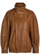 Nour Hammour Ariste Panelled Grained Leather Bomber Jacket Brown