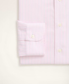 Brooks Brothers Men's Stretch Madison Relaxed-Fit Dress Shirt, Non-Iron Royal Oxford Ainsley Collar Stripe | Pink