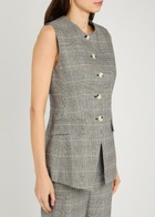 Veronica Beard Lois Checked Linen-blend Vest Black