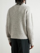 AMI PARIS - Logo-Embroidered Brushed-Knit Polo Shirt - Gray