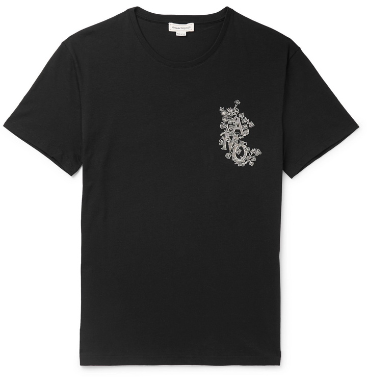 Photo: Alexander McQueen - Embroidered Cotton-Jersey T-Shirt - Black