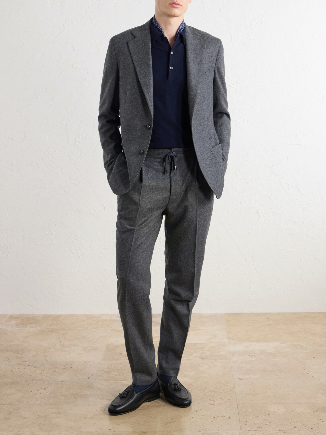 De Petrillo - Straight-Leg Wool and Cashmere-Blend Drawstring Suit Trousers - Gray