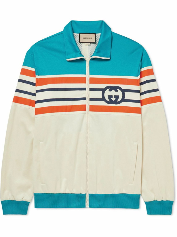 Photo: GUCCI - Striped Canvas-Trimmed Tech-Jersey Track Jacket - Neutrals