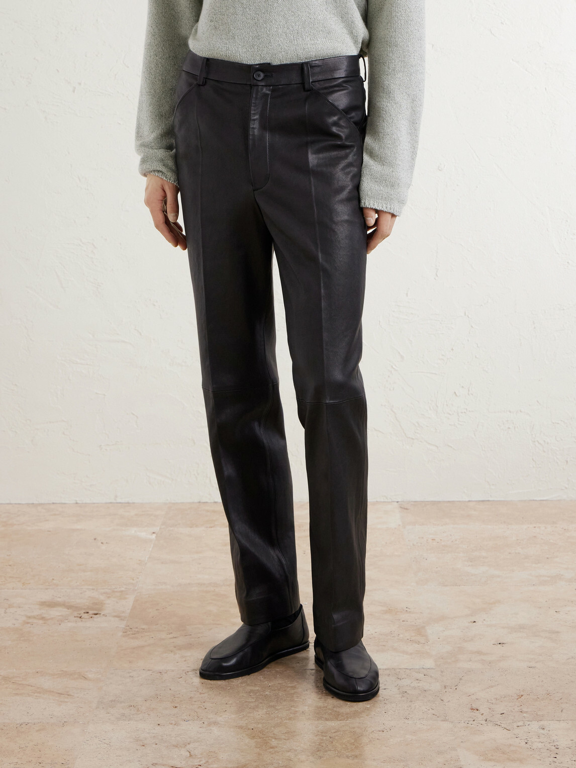 Auralee - Straight-Leg Full-Grain Leather Trousers - Black
