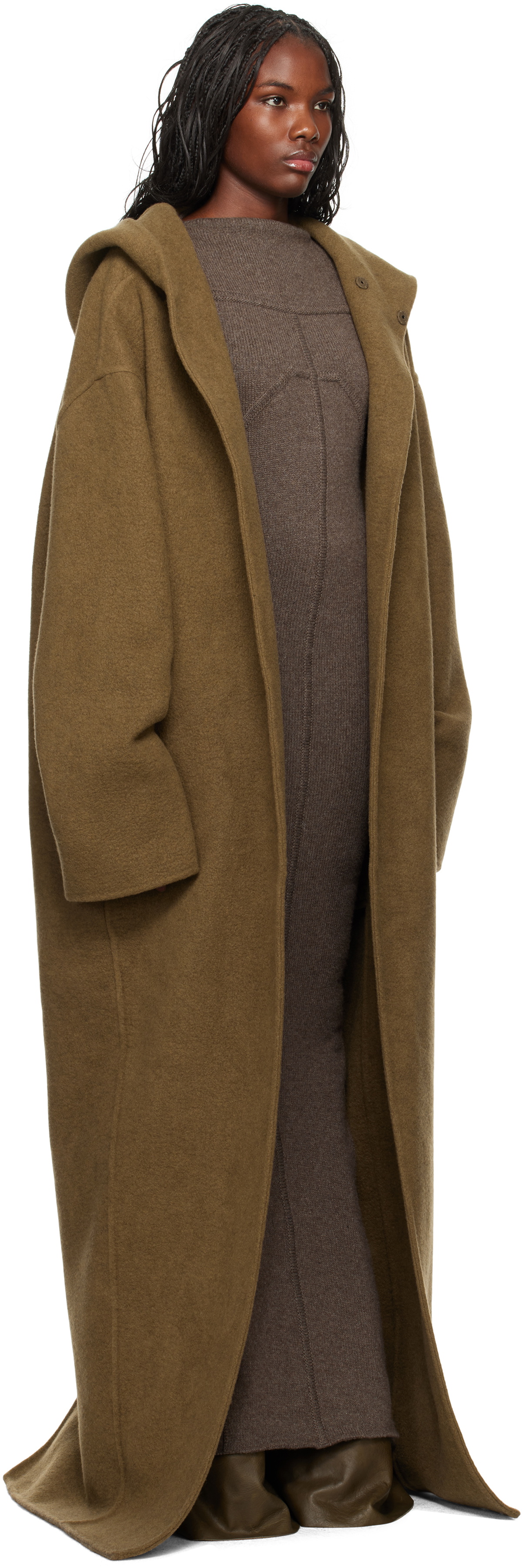 Rick Owens Khaki Porterville Hooded Robe Long Coat Rick Owens