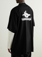 Balenciaga - Oversized Logo-Print Cotton-Jersey T-Shirt - Black