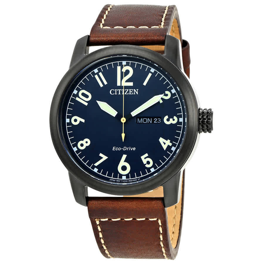 Citizen Chandler Eco-Drive Dark Blue Dial Brown Leather Mens Watch BM8478-01L