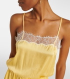Poupette St Barth Silvia lace-trimmed satin romper