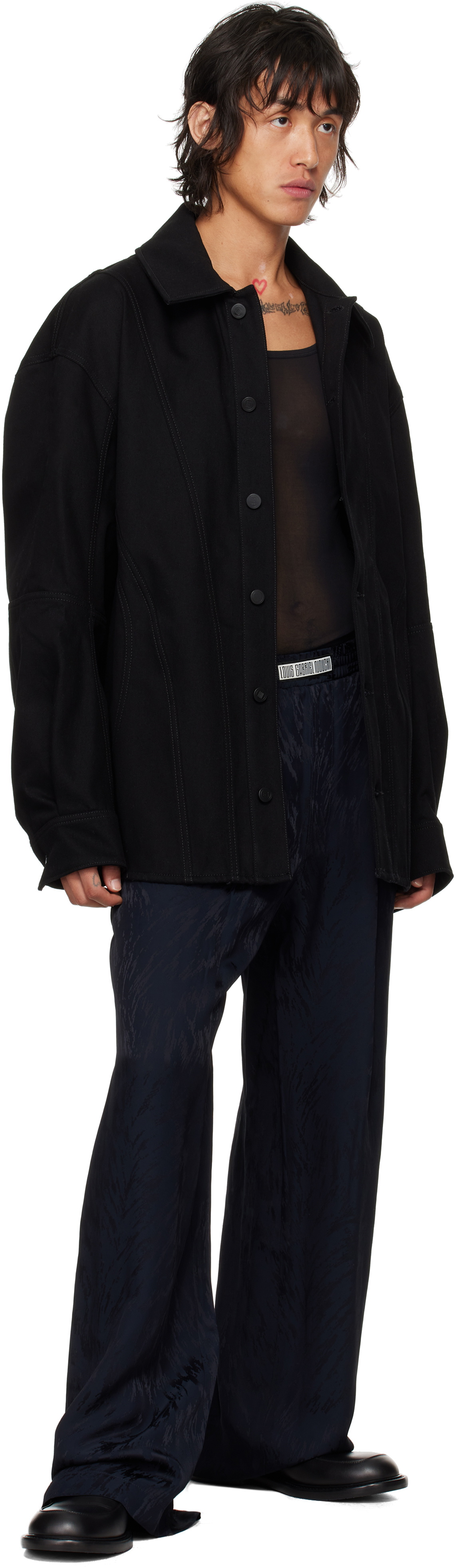 LGN Louis Gabriel Nouchi Black Corset Detail Denim Jacket