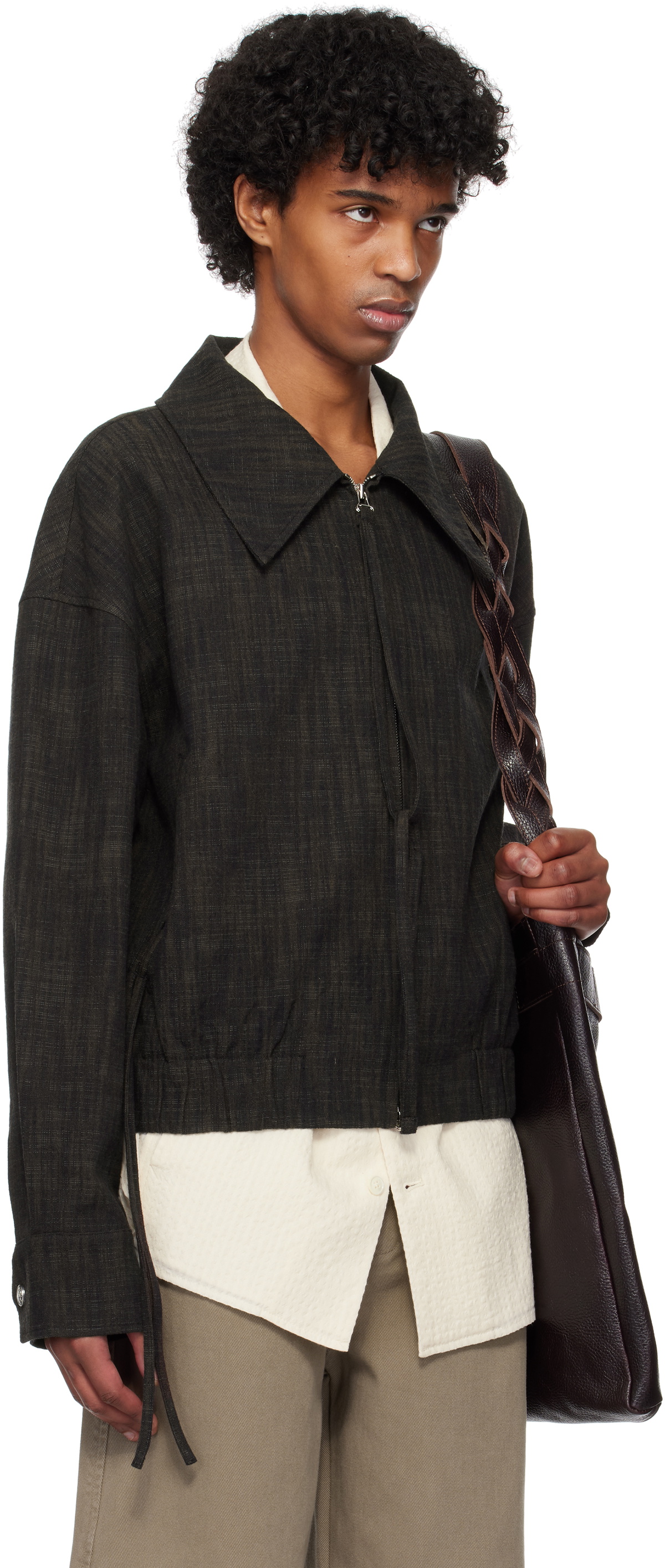 【NULLUS】TIE A KNOT JACKET 2 / M NULLUS Brown & Gray Tie A Knot Jacket NULLUS
