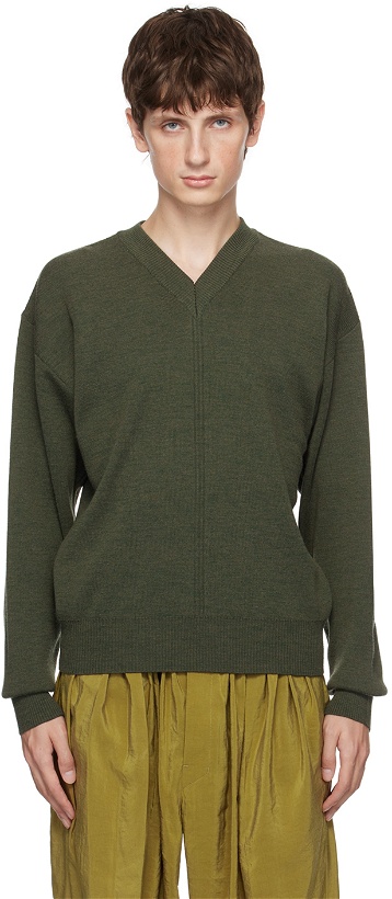 Photo: LEMAIRE Green V-Neck Sweater