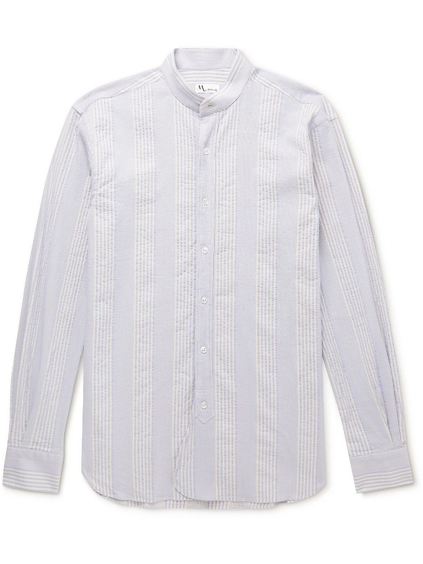 Photo: DOPPIAA - Aamilcare Grandad-Collar Striped Cotton-Jacquard Shirt - Blue