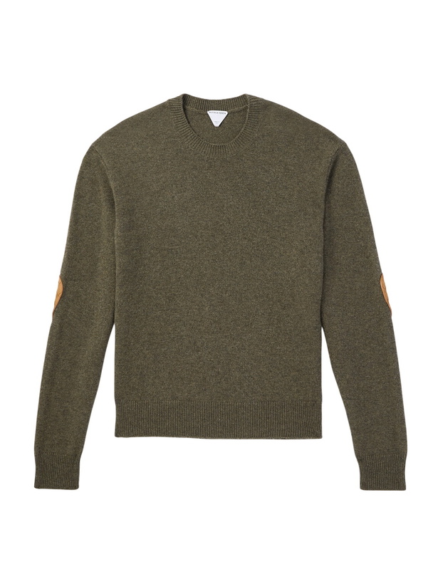 Photo: Bottega Veneta - Intrecciato Suede-Trimmed Cashmere-Blend Sweater - Green