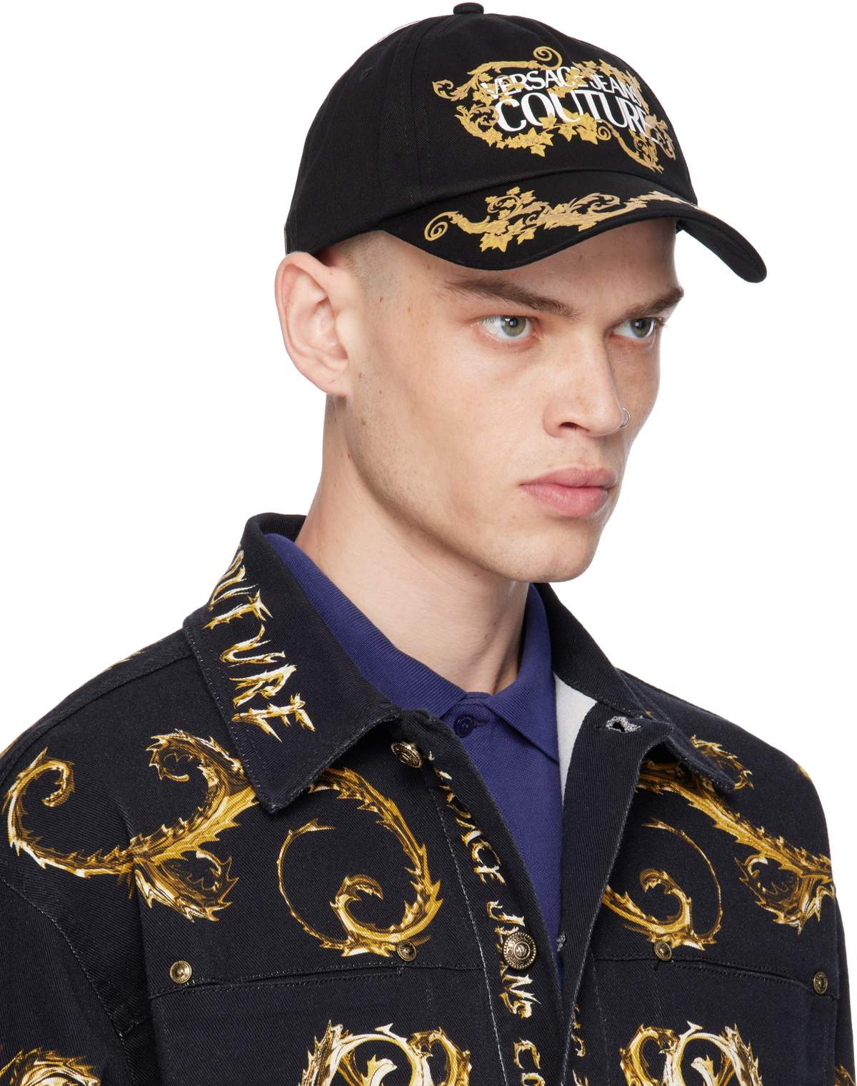 Versace Jeans Couture Black Placed Print Baseball Cap