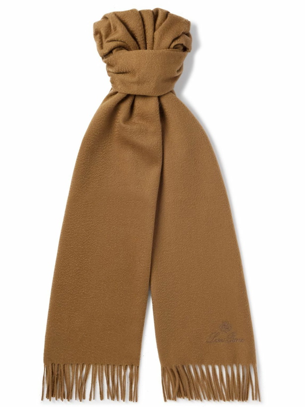 Photo: Loro Piana - Logo-Embroidered Fringed Cashmere Scarf