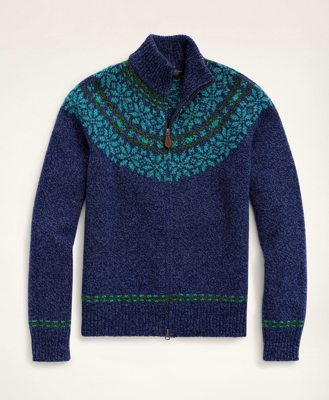 Photo: Brooks Brothers Men's Merino Fair Isle Zip Cardigan Sweater | Blue