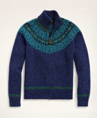 Brooks Brothers Men's Merino Fair Isle Zip Cardigan Sweater | Blue