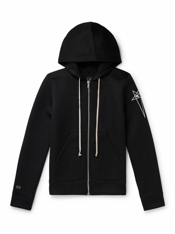 Photo: Rick Owens - Champion Jason's Embroidered Recycled-Mesh Zip-Up Hoodie - Black