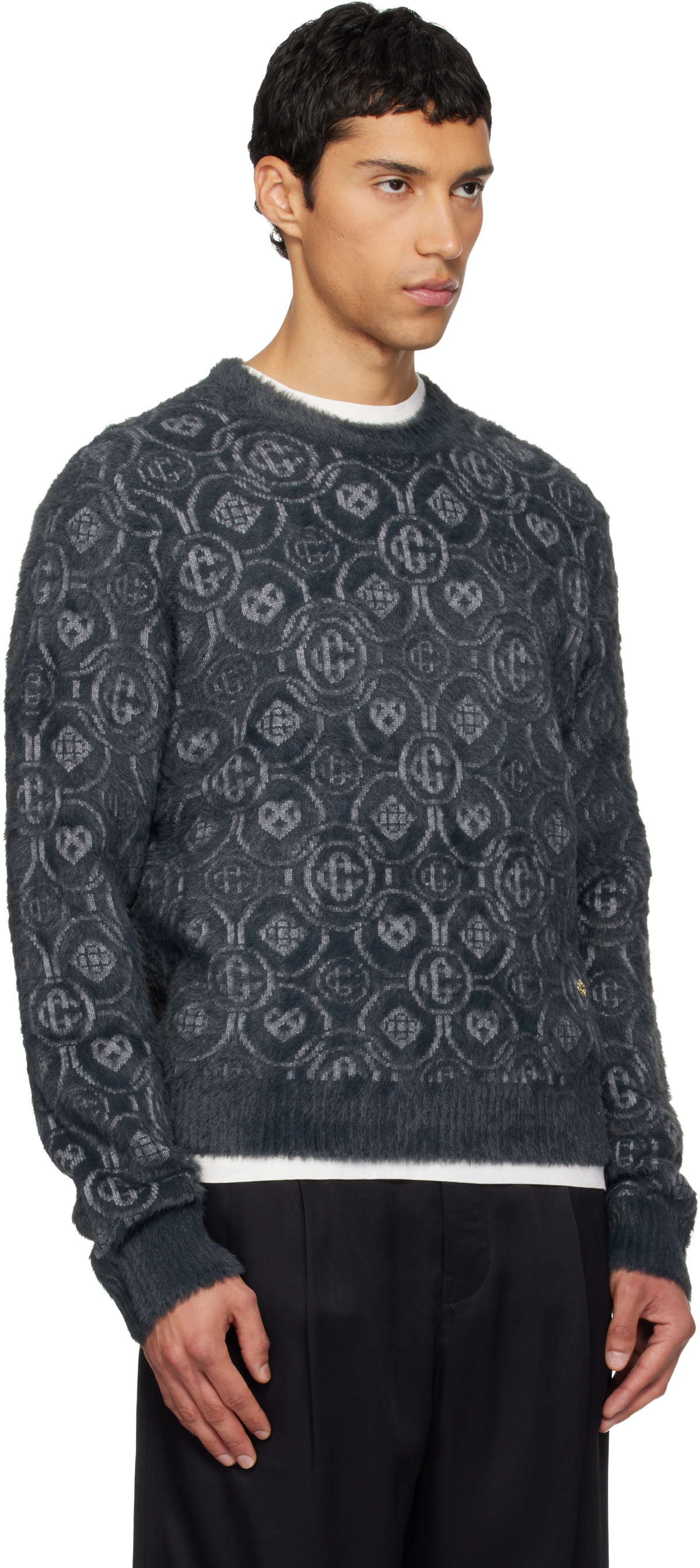 Casablanca Gray Fluffy Monogram Sweater