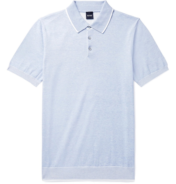Photo: Hugo Boss - Slim-Fit Contrast-Tipped Knitted Cotton Polo Shirt - Blue