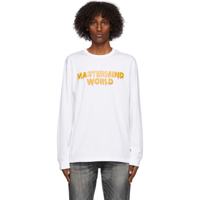 Photo: mastermind WORLD White Drip Logo Long Sleeve T-Shirt